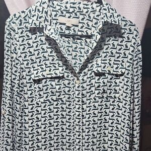 LOFT Men's Black and White Patterned Shirt
